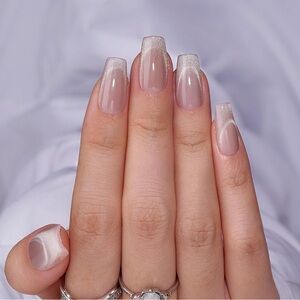 BTArtBoxNail - Short Coffin Cat Eye French Tip - Milky Way (30 Nails)